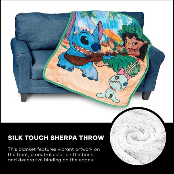 🏝️DISNEY LILO AND STITCH SILK TOUCH SHERPA THROW BLANKET - Picture 2 of 4